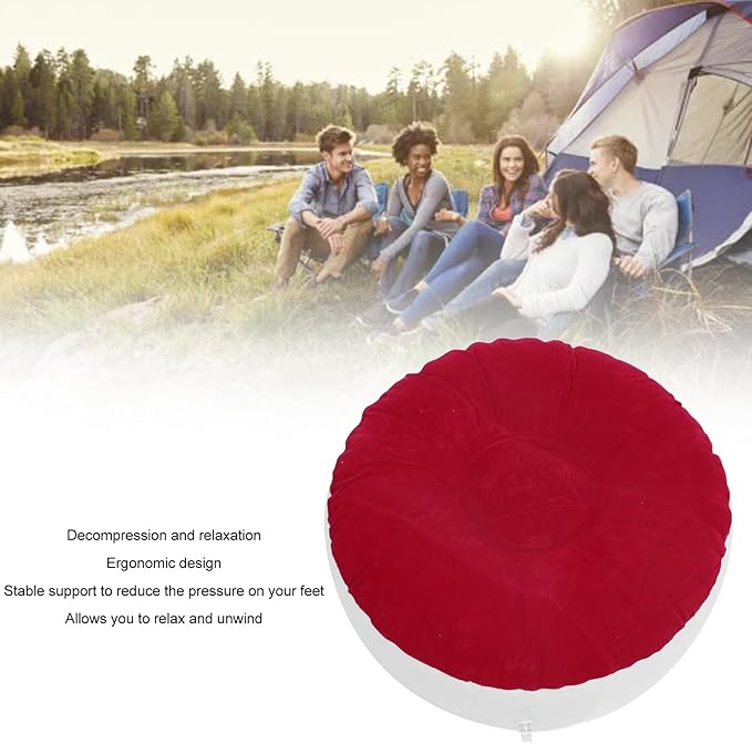 ZJchao Inflatable Pouf Ottoman, Outdoor Ottoman, Inflatable Foot Rest, Flocking Stool Multipurpose Lightweight Round Portable Stool for Travel Camping Outdoor Activities (Red)
