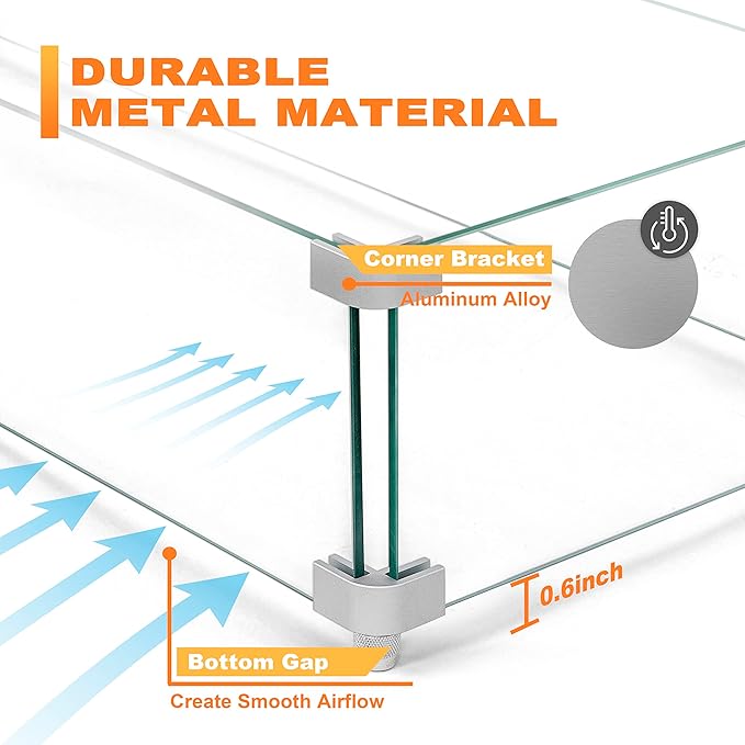 NUU GARDEN 27.6'' x 11.7'' x 6.5" Rectangular Fire Pit Wind Guard, Transparent Tempered Glass, Polished Aluminum Brackets, 3M Anti-Slip Pads, Fit for Best Choice 52-inch Fire Table WG01