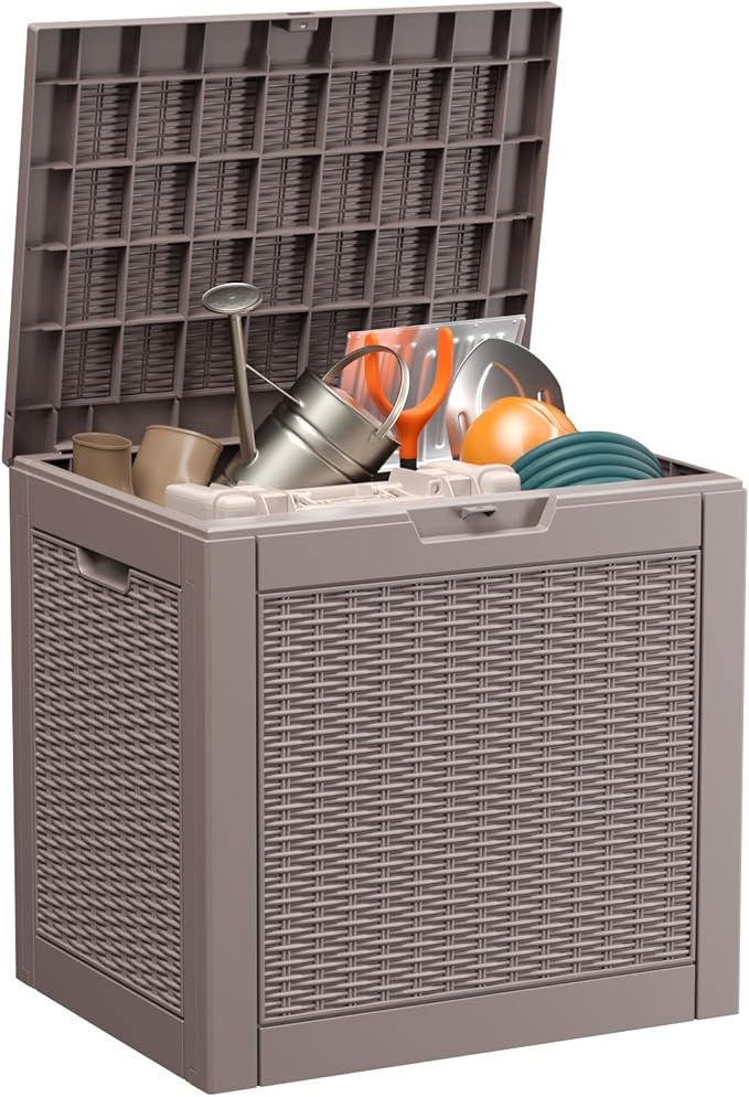 EasyUp 30 Gallon Outdoor Deck Box Waterproof, Lager Patio Storage Box Indoor and Outdoor Use,Resin Storage Bin for Patio Furniture Cushions Garden Tools, Package Delivery,UV Resistant（Gray）