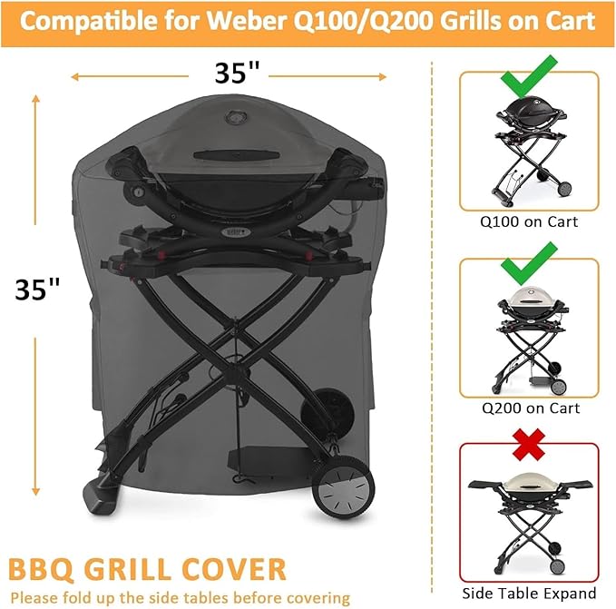 Grill Cover for Weber Q100 Q120 Q1000 Q1200 Q200 Q220 Q2000 Q2200 Q2400 Grills Replacement 7113 Cover, Waterproof Full-Length Cover for Weber Q Series Gas Grill 54060001 Q2200 Models