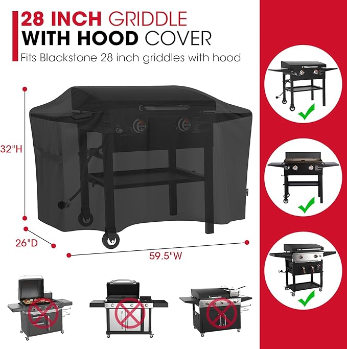 Unicook 5483 Griddle Cover for Blackstone 28 Inch Cooking Station with Hood, Heavy Duty Waterproof Flat Top Gas Grill Cover, All Weather Protection for BBQ Griddle, Black