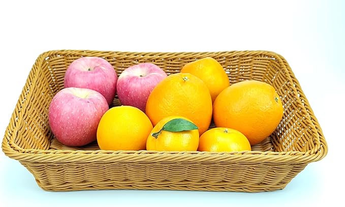 ANRUIDE 16" Poly Wicker Bread Basket, Long Woven Tabletop Food Fruit Vegetables Serving Basket, Restaurant Serving, Honey Brown