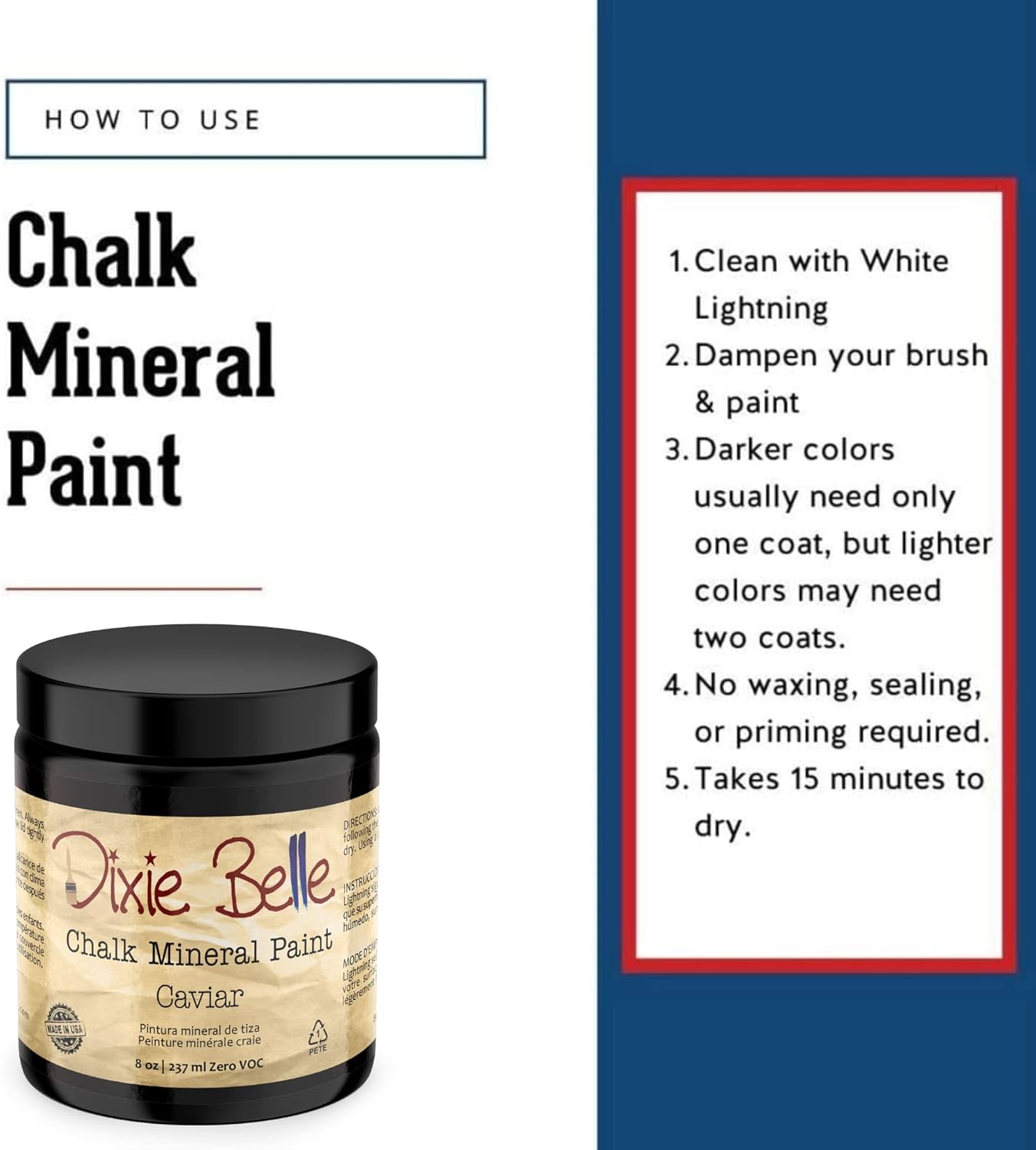 Dixie Belle Paint Company Chalk Finish Furniture Paint - Caviar (8oz) - Matte Black Chic Chalk Mineral DIY Furniture Paint