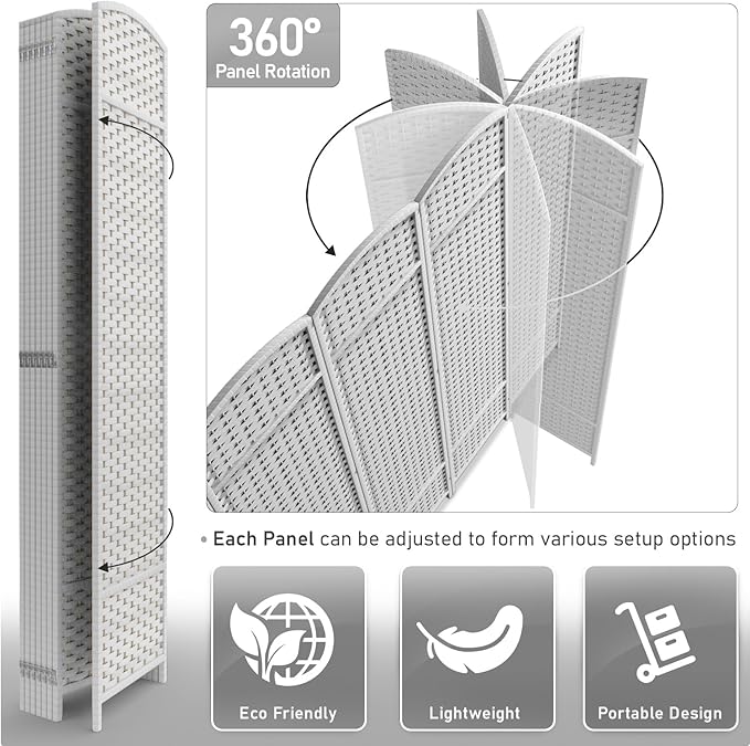 Sorbus 8 Panel Room Divider 6 ft. Tall - Privacy Screen, Extra Wide Double Hinged Panels, Mesh Hand-Woven Design, Partition Room Dividers and Folding Privacy Screens, Wall Divider for Room Separation