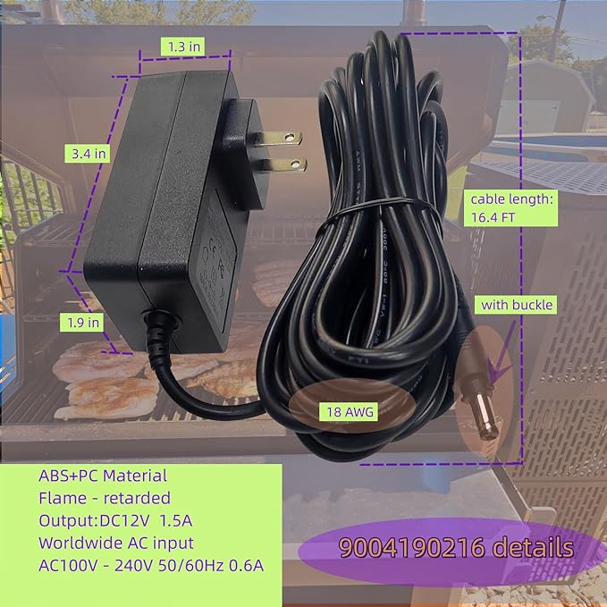 Power Adapter Replacement 9004190216 for Masterbuilt Gravity Series 560/800/1050 XL Digital Charcoal Grill and Smoker Combo, Gravity Power Supply with 16.4 feet Long Cord