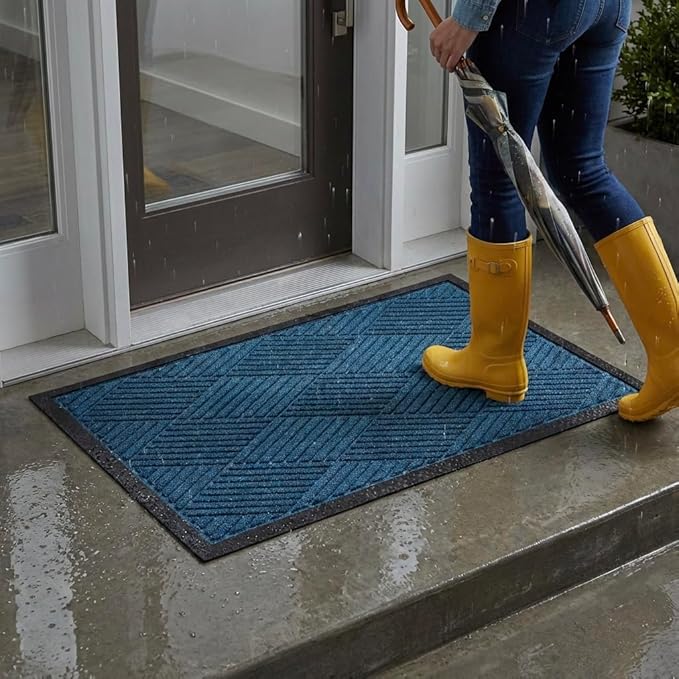Ecomills Deluxe Diamond Entrance Door Mat, X-Large Heavy Duty Absorbent Rubber Rug, Blue, 3’ X 5’ feet
