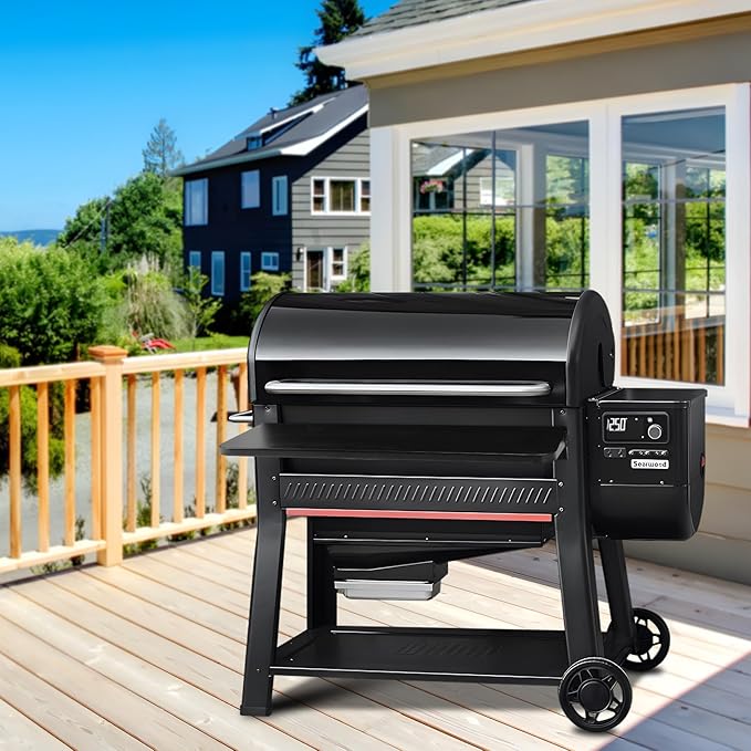Folding Front Table Compatible with Weber Searwood 600 XL Pellet Grill,Ideal for Food Prep and Storage, 34.8" x 12.3"（Only Fit for Searwood 600 XL Pellet Grill）