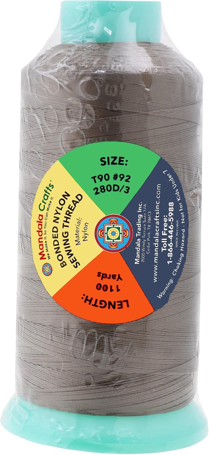 Mandala Crafts Bonded Nylon Thread Dark Beige Heavy Duty Sewing Threads - 1100 YDs Size 92 280D T90 Tex 90 Thread for Leather Jeans Weaving Outdoor Marine Upholstery Threads