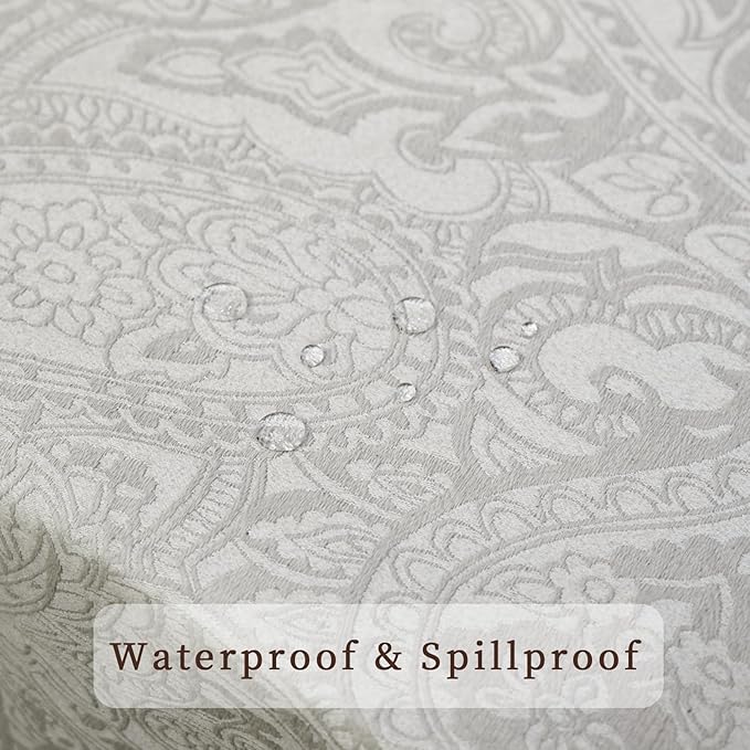French Rectangle Tablecloth, Luxurious Retro Jacquard Waterproof Washable Table Cloth, Elegant Table Cover for Dining Party Wedding Baby Shower Kitchen (72''x54'', Milky White)
