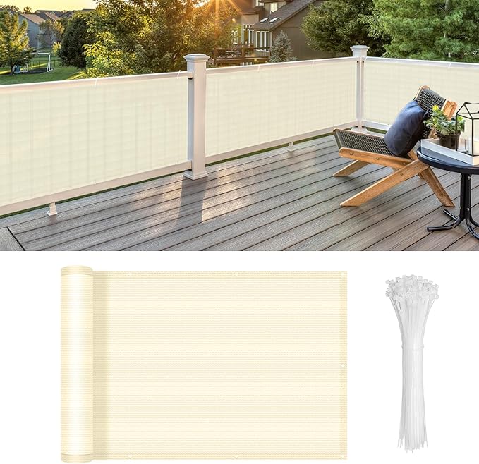 LOVE STORY Custom Size 3'x35' Butter Cream Balcony Privacy Screen,UV Block Privacy Fence Screen,90% Shield for Outdoor Pool Garden Apartment Railing