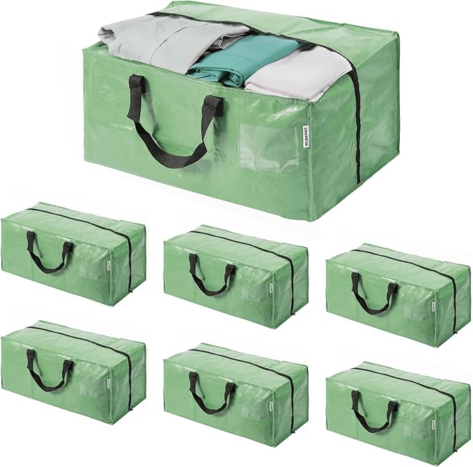 WORKPRO 6 Pack Extra Large Moving Bags with Zippers & Carrying Handles Backpack Straps, Heavy-Duty Storage Tote for Space Saving & Storage, Alternative to Moving Box (Green)