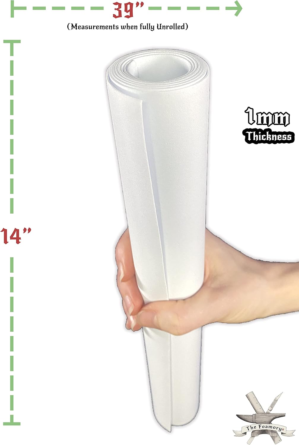 Shape Retention EVA Cosplay Foam 1mm (1mm-10mm) 14x39 inch White or Black High Density EVA Foam Sheets. Premium 85 kg/m3 Heat Shape Material for DIY Convention or Halloween Costumes by The Foamory