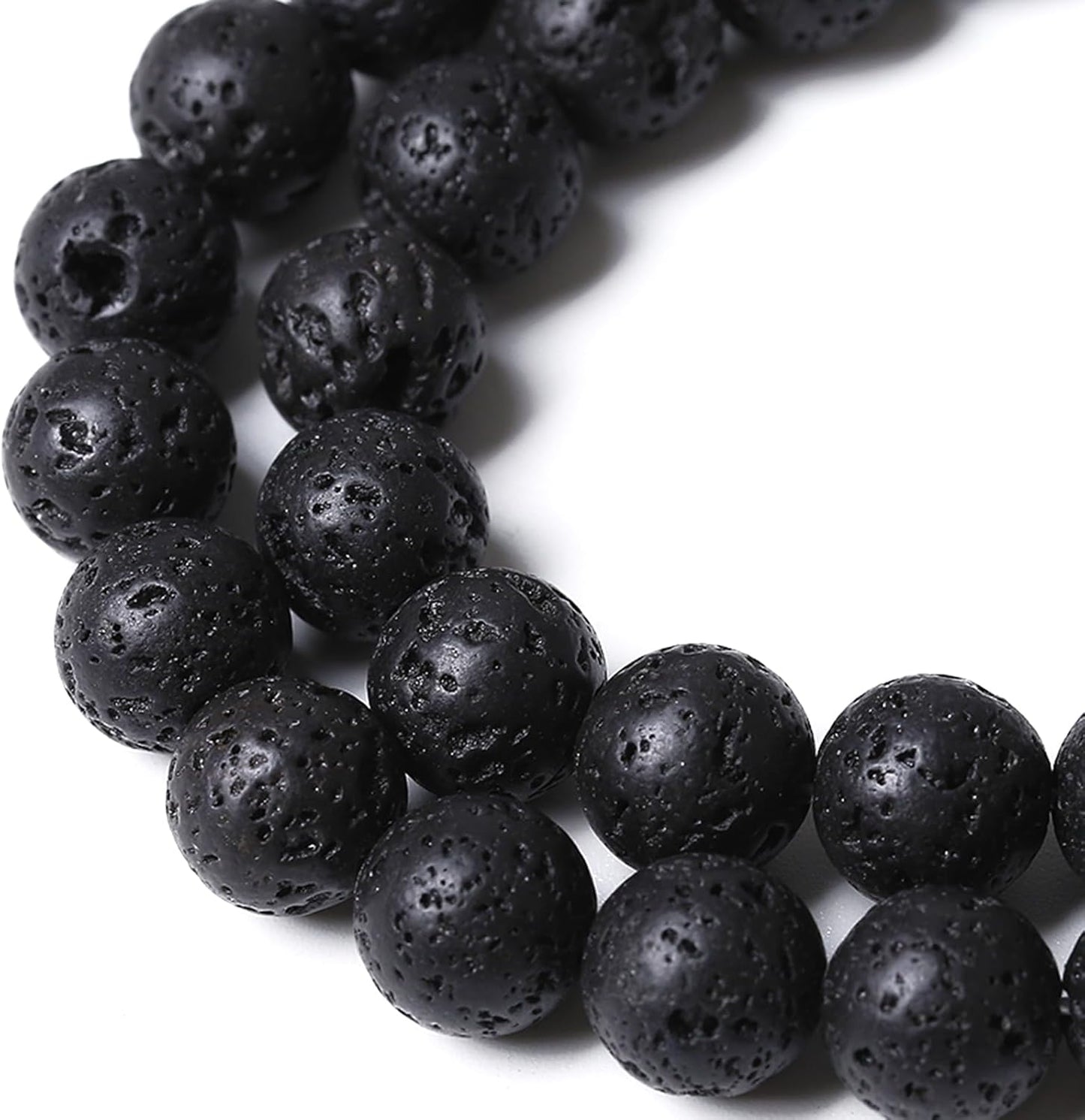 8MM 90pcs Natural Stone Beads Black Volcanic Lava Gemstone Round Loose Beads for Jewelry Making Bracelet 2 Strands 32"