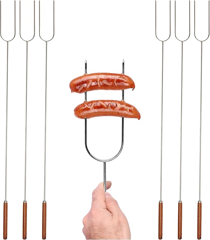 Coghlan's Camp Forks 6-Pack – 40" Solid Stainless Steel Marshmallow Sticks with Wooden Handles | Heavy-Duty Camping Essentials for Fire Pit Roasting, BBQ Grilling & Outdoor Cooking