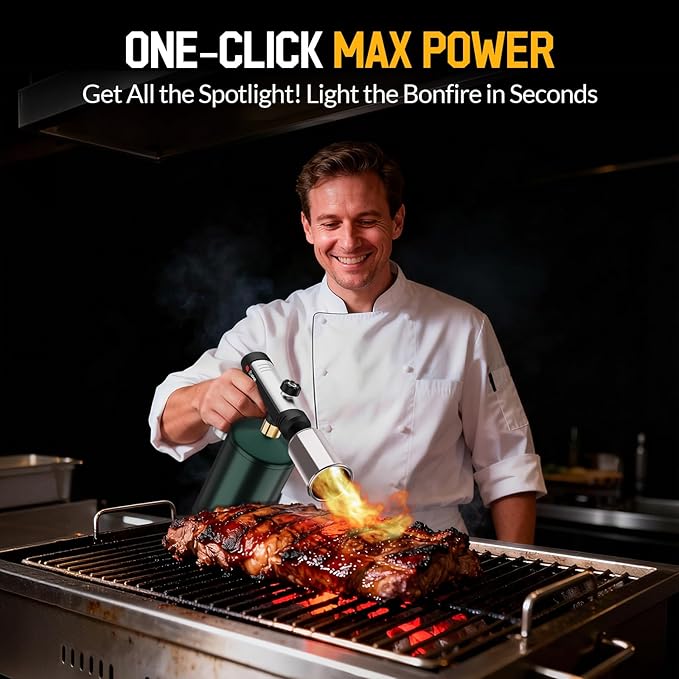 Siasky Propane Torch with One-Click Max Fire, Flame Thrower Gun Charcoal Lighter with a Safety Lock, Kitchen Blow Torch for Cooking, BBQ, Sous Vide, Grill (Tank Not Included)