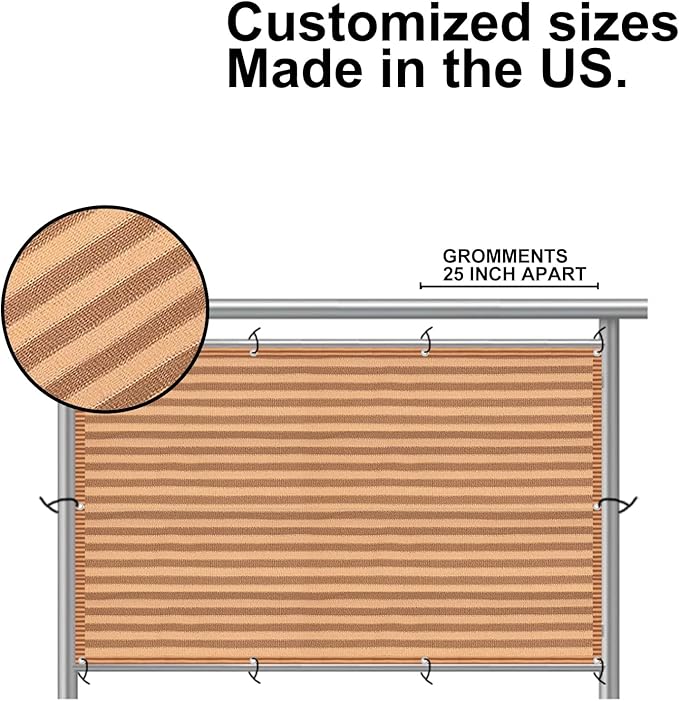 Eden's Decor Balcony Privacy Screen Brown/Khaki 3'x 9' Cover Mesh Windscreen Weather-Resistant UV Protection for Backyard Deck, Patio, Balcony, Pool, Porch, Fence, Railing, Gardening