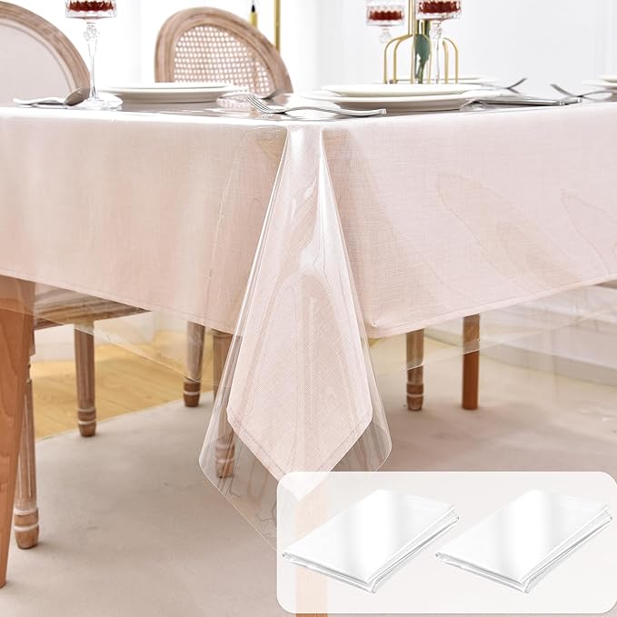 Nasitos 2 Pack Vinyl Outdoor Plastic Table Cloths Rectangle 60x120 Inch, Clear-Waterproof PVC Oil Spill-Proof Clear Tablecloth Protector Rectangular for Kitchen, Parties, Holidays and Special Events