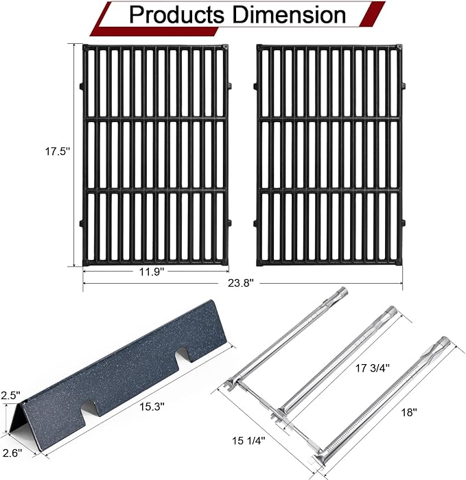 Hiorucet Grill Parts for Weber Spirit and Spirit II 300 Series, Fits E310 E320 E330 S310 S320 S330 SP310 SP320 SP330 GS4, 7638 Grill Grates 7636 Flavorizer Bars 69787 Grill Burners for Weber Spirit