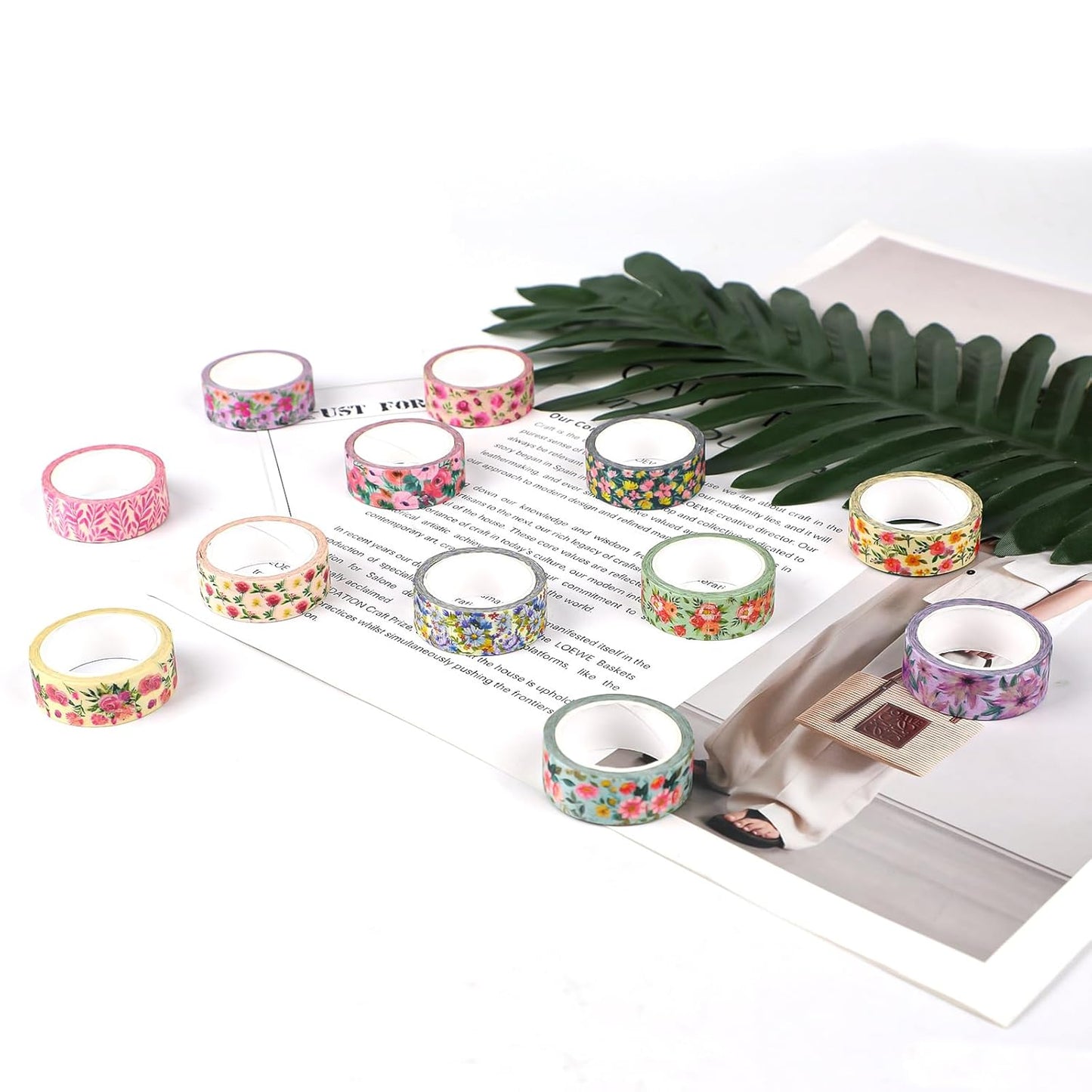 12 Rolls Flower Washi Tape Set, Floral Masking Tape, Spring Colorful Garden Themed Decorative Paper Tape for Monther's Day Scrapbooks Journals Vision Boards Planners DIY Crafts 16.4FT