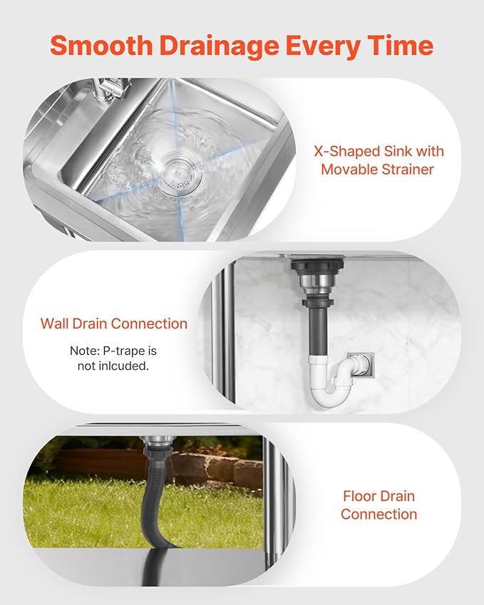 VEVOR Stainless Steel Utility Sink, Free Standing Single Bowl Commercial Kitchen Sink with Drawer, Faucet and Hot & Cold Water Pipe, Utility Basin for Garage Restaurant Laundry, 39.4 x 19.7 x 37 in