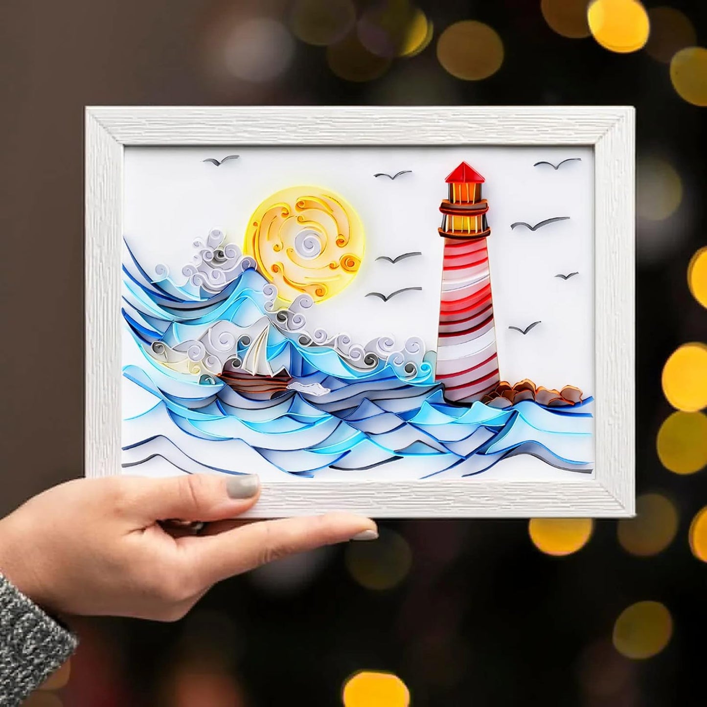 Uniquilling Quilling Kits Paper Quilling Kit for Adults Beginner, 8 * 10 in Paper Filigree Painting Kits, DIY Kits for Adults with Quilling Tools, Modern Wall Art for Living Room