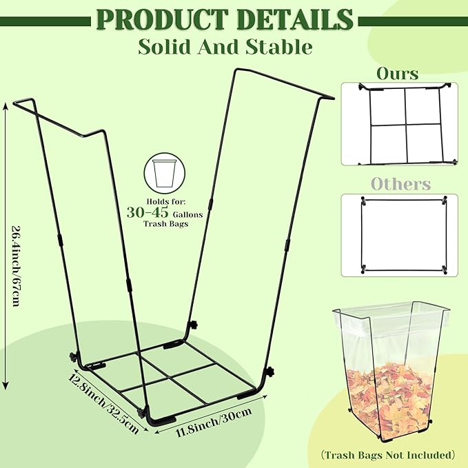 Tandefio 3 Pcs Trash Bag Holder Heavy Duty Metal Outdoor Garbage Bag Holder Garden Leaf Bag Support Stand Holds 30-45 Gallons Bag for Camping Leaves Gardening Parties Lawn Yard Home Weeding