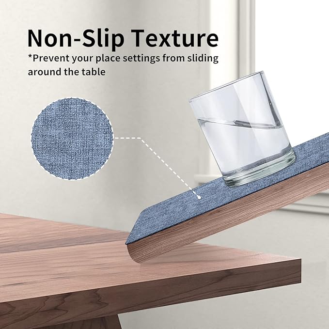 Maxpearl Faux Leather Placemats Set of 6 - Waterproof - Wipe Clean - Heat Resistant - Anti Slip Dining Table Place Mats, Suitable for Indoor & Outdoor Use, 17’’×12’’, Blue