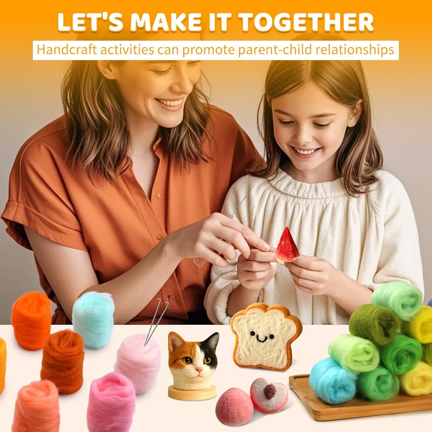 WONVOC 100 Colors Needle Felting Wool, Wool Roving 3g per Color, 10.5 oz Total, Premium Felting Wool for DIY Craft, Fiber Art and Hand Spinning, Needle Felting Supplies, Felting Kit