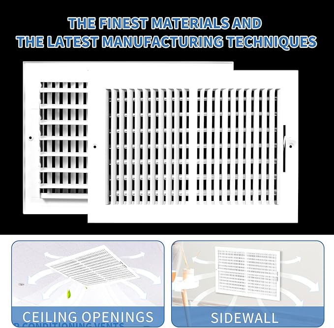 12x8 Vent Register [Duct Opening], Vent Covers for Home Ceiling, Two-Way Ventilation Register, Adjustable Solid Steel Wall Register Vent Cover (12"W x 8"H [Duct Opening])