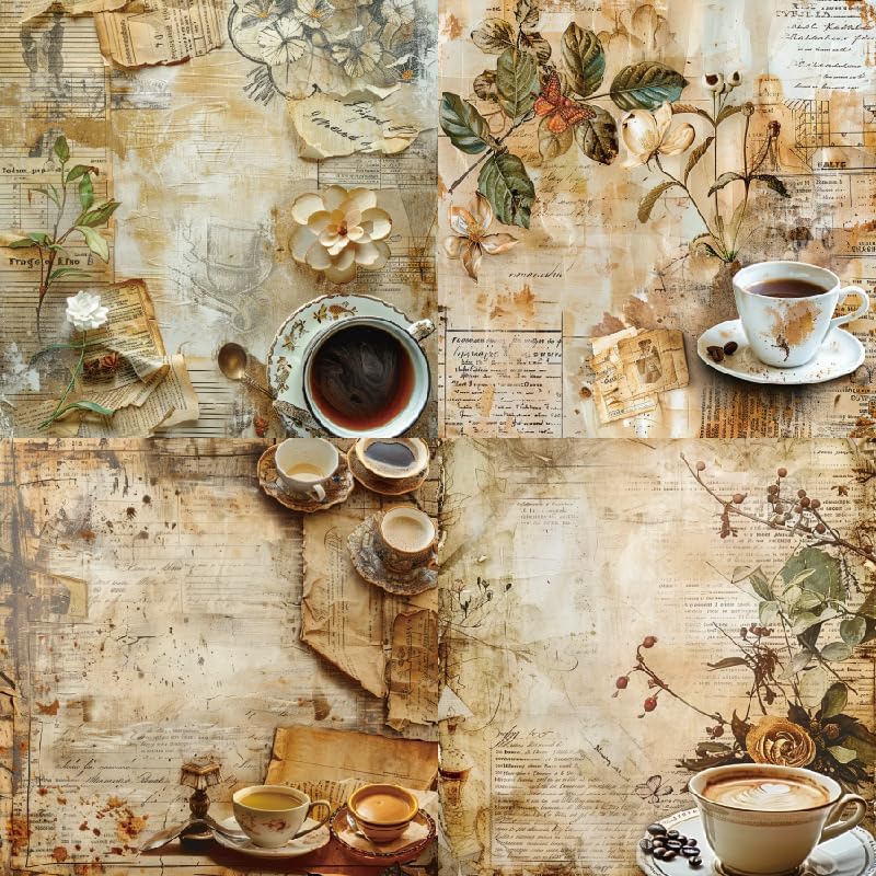 Vintage Coffee Scrapbook Paper Pad Color Patterned Paper 6×6,24 Sheets Single-Sided Scrapbooking CardStock Papers Pad for Holiday Cardmaking DIY Origami Journaling. (R2436, 6inch)