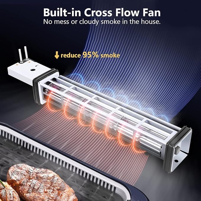 Electric Indoor Grill Griddle, CUSIMAX Smokeless Grill, Portable Korean BBQ with Turbo Smoke Extractor Technology, Non-stick Removable Plate & Griddle Plates
