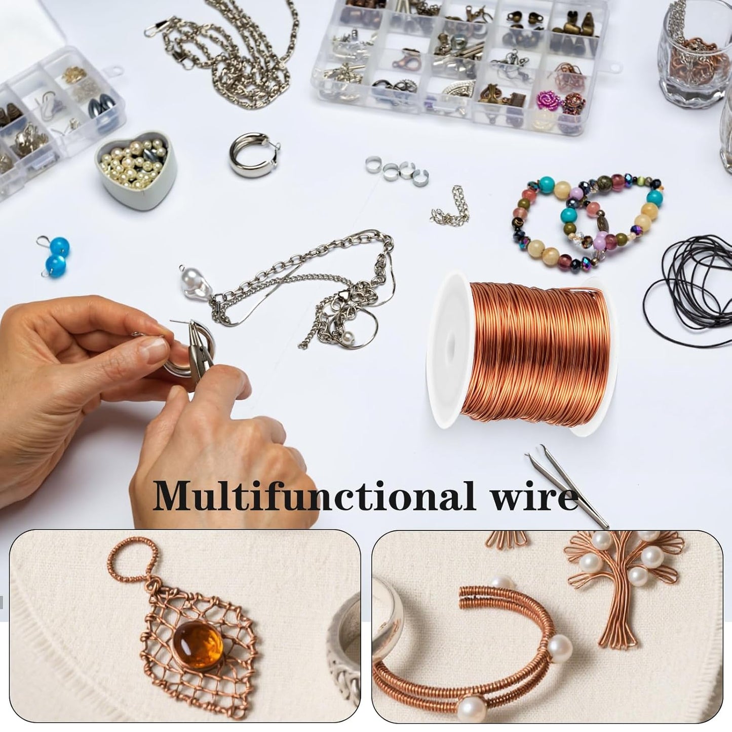 5 Rolls Copper Wire for Jewelry Making 18, 20, 22, 24, 26 Gauge Copper Jewelry Wire Craft Wires Bendable Beading Wires for Making Crafts, Sculpting, 5 Size(Copper)