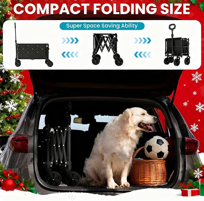 Small Collapsible Wagon with Tailgate, Wagons Carts Foldable with 350lbs Capacity, Lightweight Portable Utility Wagon Cart (Black)