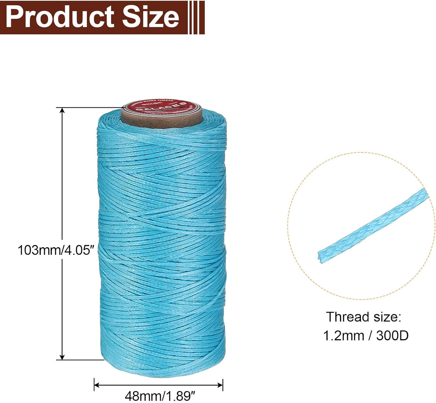 uxcell Flat Leather Sewing Waxed Thread, 140m / 153 Yards Polyester Wax String, 300D Wax Stitching Cord for Leather Crafts, Bookbinding, Bracelets Braided, Lake Blue