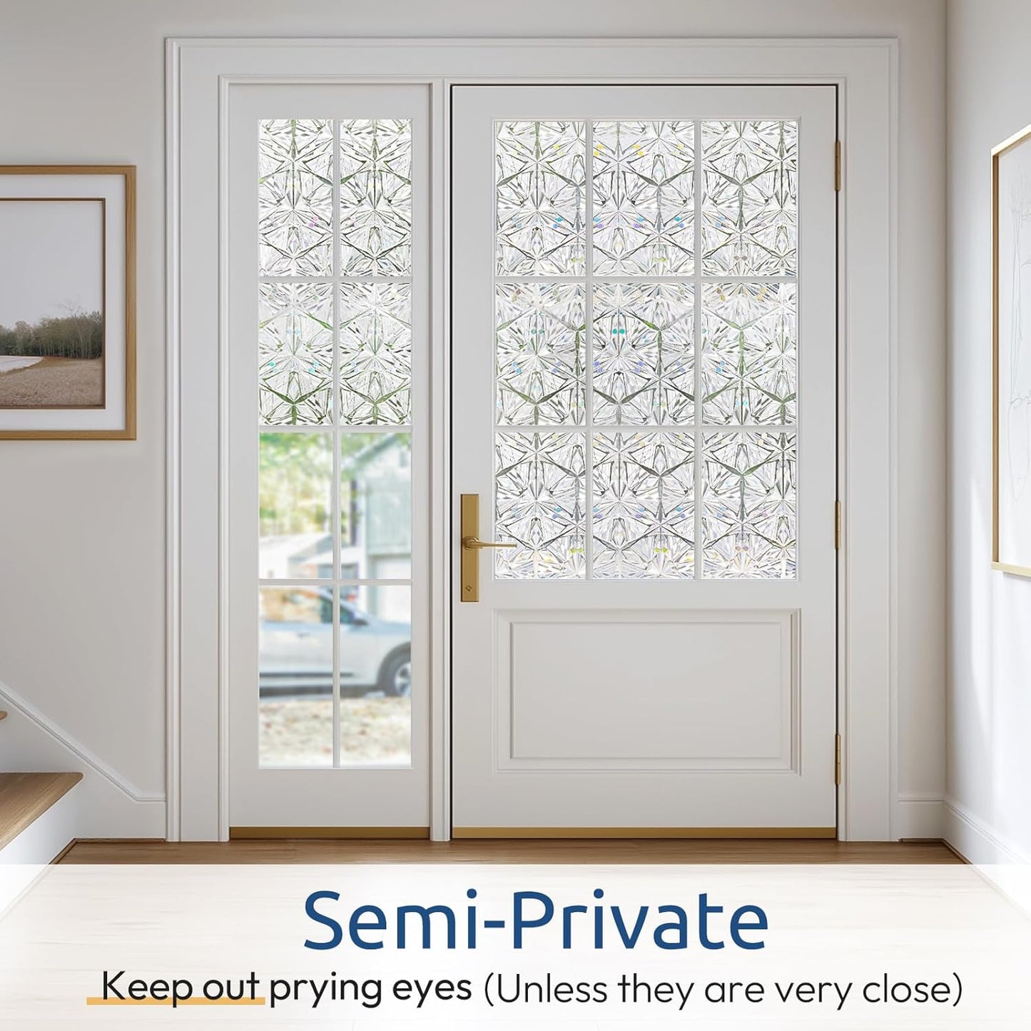 rabbitgoo Window Privacy Film Stained Glass Window Film, Decorative Stickers Removable UV Sun Blocking Clings Door Coverings, Diamond Pattern, 23.6 x 157.5 inches