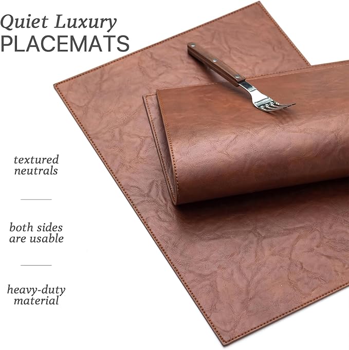 Faux Leather Placemats Set of 4 Vinyl Washable Wipeable Table Mats for Kitchen Dining Table Heat Resistant Waterproof Indoor/Outdoor Placemats Non-Slip Easy Clean Place Mats (Reddish Brown)