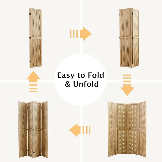 Pegboard Display, 5.6Ft Wooden Room Divider Folding Privacy Screens Portable Freestanding Wall Organizer for Retail Craft Art Display Board (4panels, Natural)