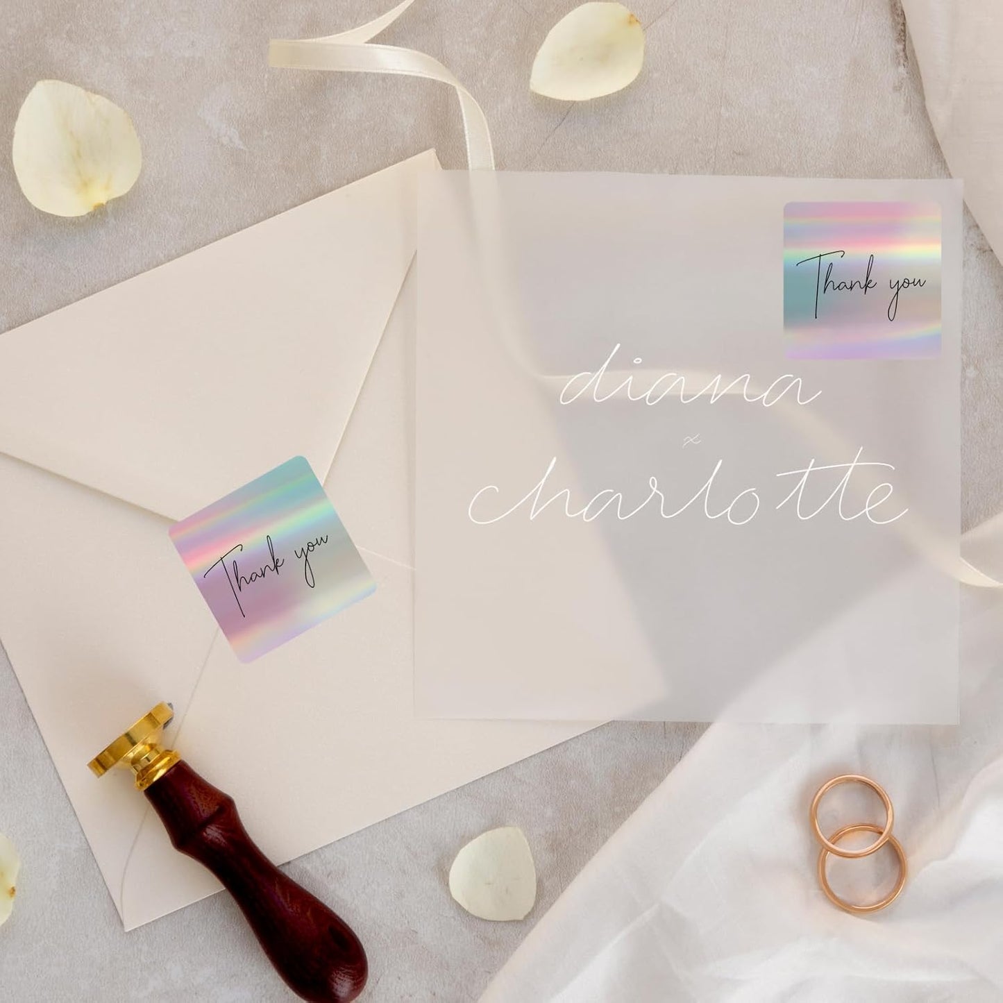 2" x 2" Square Thermal Label Stickers, Holographic Square Direct Thermal Sticker Labels, Perforation Line Design- Holographic Gradient Color