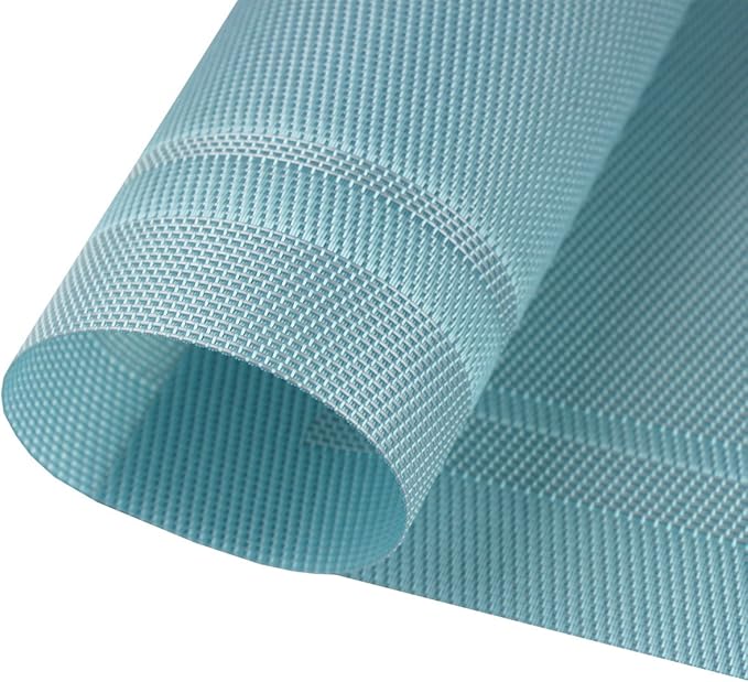 PIGCHCY Heat Insulation Non Slip Plastic Placemats,Washable Easy to Clean Woven Vinyl Kitchen Stain Resistant Placemats for Dining Table Set of 4(Sky Blue)