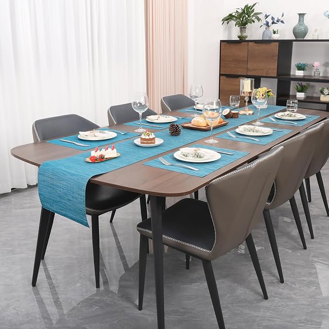 Myir JUN Table Runner, Vinyl Table Runner Indoor Arbitrarily Cropped Runner for Table Heatproof for Home Party (Blue, 15 x 94 inch)