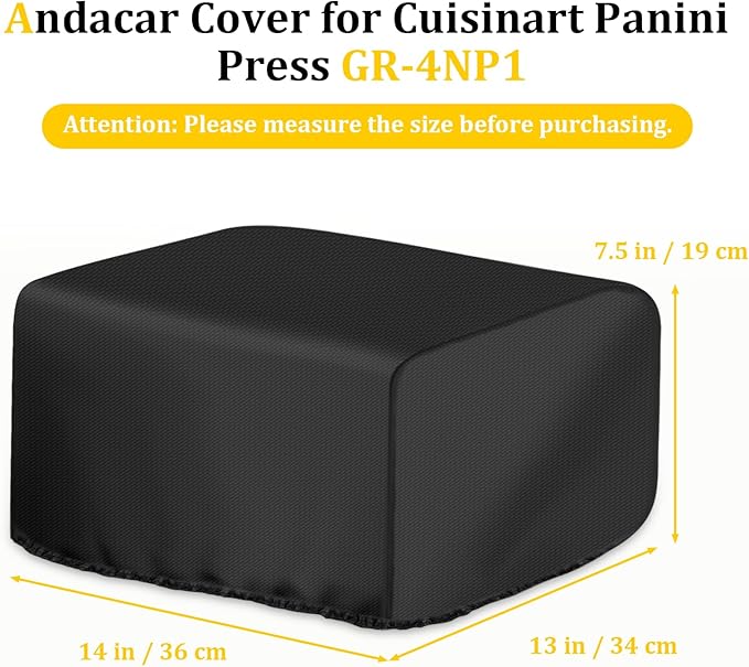 Panini Press Cover for Cuisinart Panini Press GR-4NP1, Waterproof Sandwich Maker Cover Indoor Grill 5-in-1 Stainless Steel Griddler Covers - 14" L×13" W×7" H, Black