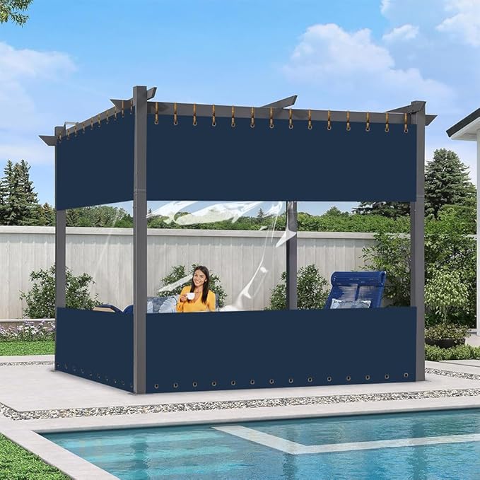 Covers & all Outdoor Clear Panel Curtain, 12 oz Vinyl Outdor Curtains for Patio, Waterproof & Weather Resistant Tarp with Brass Grommets for Pergola, Porch, Gazebos, Balcony (4' H x 7' W, Blue)
