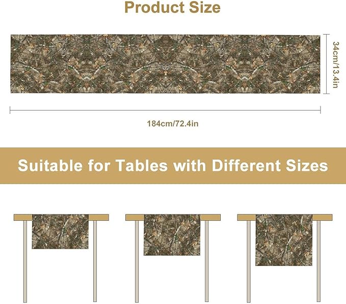 Oak Table Runner, Forest Green Camouflage Design Table Runner for Dining Kitchen Outdoor Camping Holida 13x60in