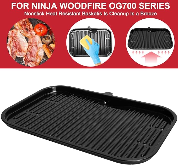 Grill Griddle Plate for Ninja Woodfire Outdoor Grills OG700 Series, Flat Top Griddle Plate for Ninja XSKGRDPLT Woodfire OG701 Grill, Striped Baking Griddle Pan, Insert