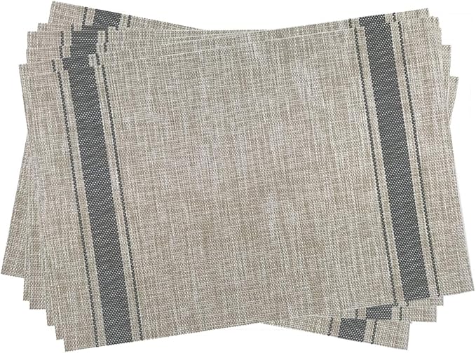 Gugrida Placemats, Placemats PVC Table Mats Woven Vinyl Placemats, Set of 6(Grey Beige)