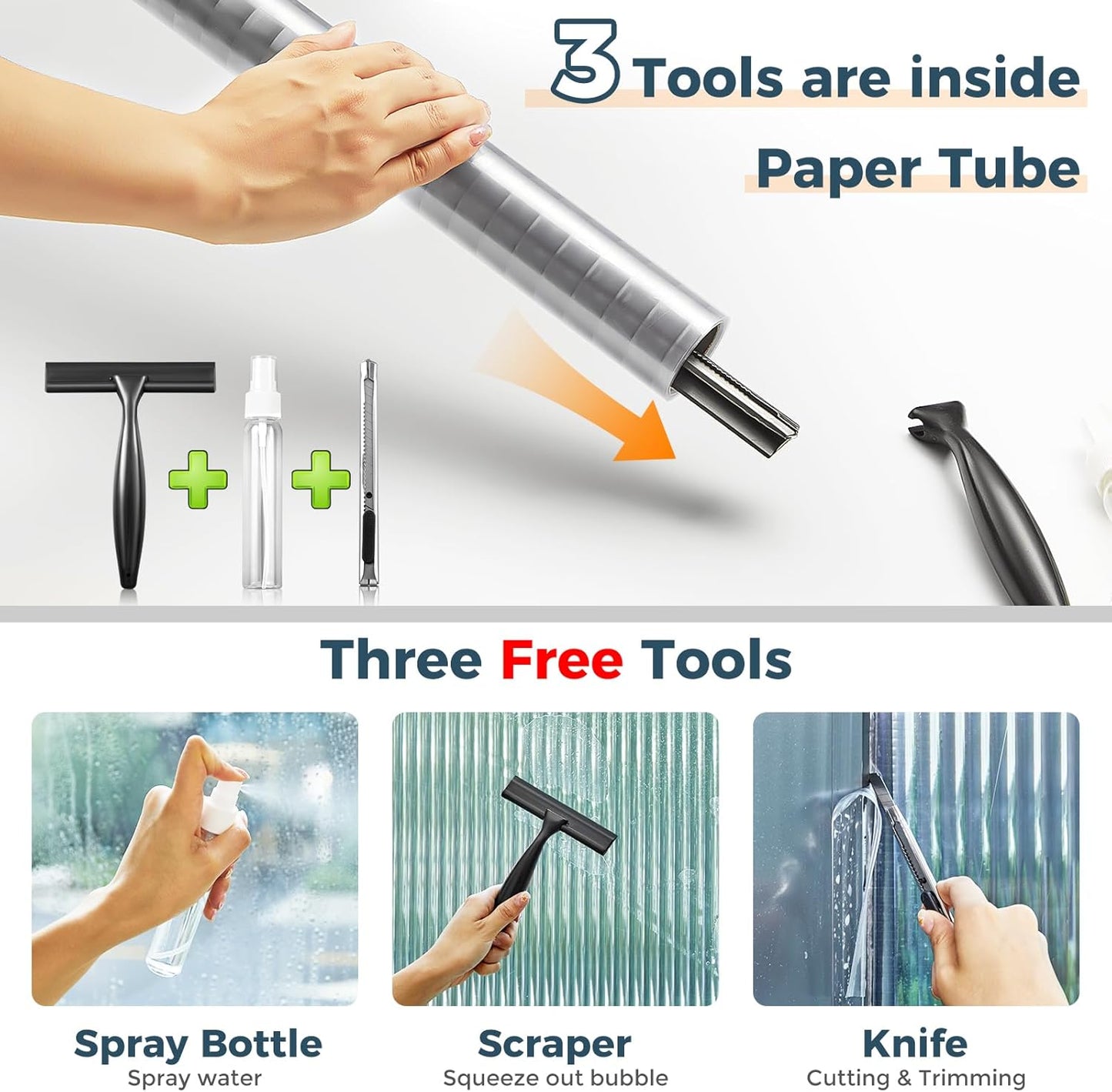 Beautyhero Window Privacy Film, Frosted Reeded Glass Cling with 3 Tools, 3D Decorative Coverings with UV Blocking, Static Cling Tint for Bathroom Doors Cabinet