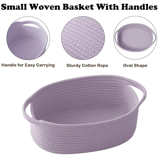 Gift Basket with Gift Bag and Ribbons,Small Rope Woven Shelf Storage,Baskets for Gifts Empty,Birthday,Baby Shower,Decorative Organizer Box with Handles(Purple)