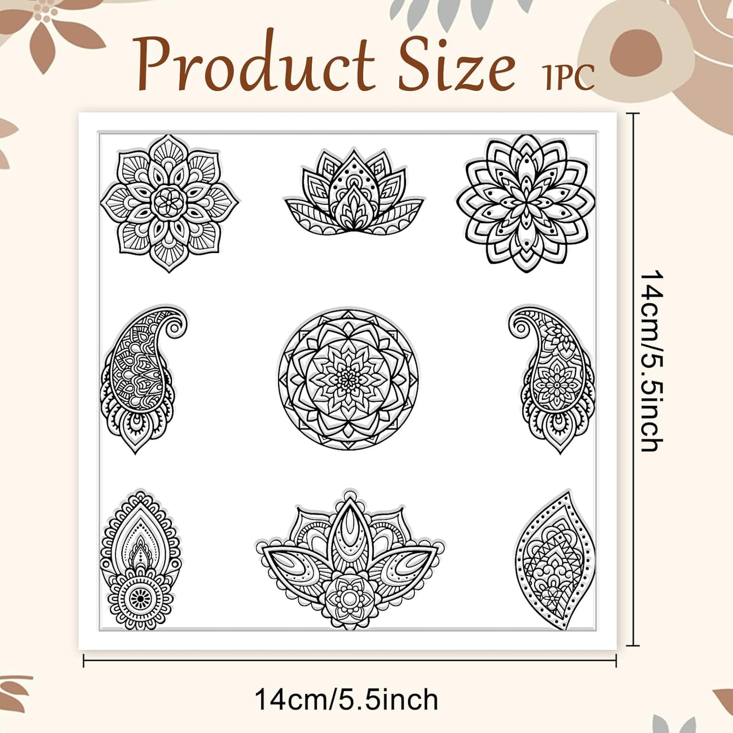 CHGCRAFT Mandala Polymer Clay Texture Sheets Single Mandala Floral Paisley Pattern Silicone Texture Stamp Clay Texture Mat Modeling Pattern Pad Sheets for Jewelry and Earrings Tools, 5.5x5.5 inch