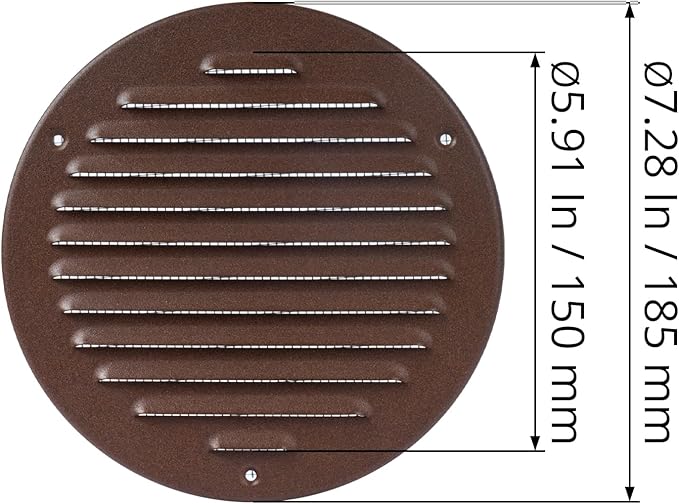 Round Ventilation Grille / 6'' Inch Inside Measurement/Black Metal Air Vent Louver - Inside/Outside use - / 7.25" Inch Outer Measurement