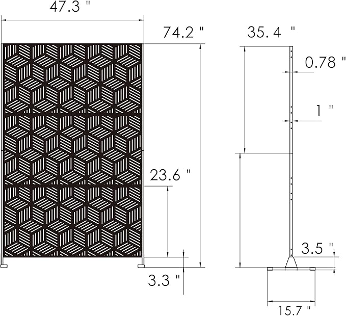Kozyard Metal Privacy Screen 74" H x 47.2" W Decorative Outdoor Divider with Stand Panels Freestanding Screen Set for Deck Patio Balcony Garden Outdoor&Indoor(Black/Cube)